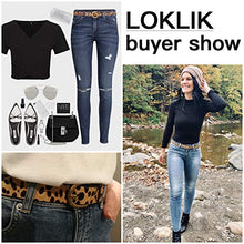 Load image into Gallery viewer, Women's Leopard Print Leather Belt for Pants Jeans Waist Belt with Alloy Buckle By LOKLIK (XS(26"-29"))
