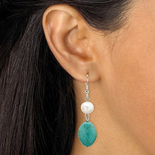 Load image into Gallery viewer, Palm Beach Jewelry Silver Tone Genuine Cultured Freshwater Pearl and Oval Genuine Green Turquoise, Necklace and Earring Set, 17 inches Plus
