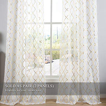 Load image into Gallery viewer, Kotile White and Gold Sheer Curtains for Bedroom - Gold Moroccan Tile Curtain Rod Pocket White Window Curtains 63 Inch Length 2 Panels for Girls Room, W52 x L63 Inches, 1 Pair, Gold White