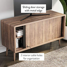Load image into Gallery viewer, Nathan James Liam Modern Mid-Century TV Stand, Media Console or Entertainment Cabinet with Sliding Doors, Reclaimed Oak/Black