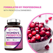 Load image into Gallery viewer, Doctor's Recipes Women’s Probiotic, 60 Caps 50 Billion CFU 16 Strains, with Organic Prebiotics Cranberry, Digestive Immune Vaginal & Urinary Health, Shelf Stable, Delayed Release, No Soy Gluten Dairy