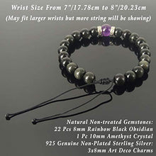 Load image into Gallery viewer, Rainbow Black Obsidian Amethyst Crystal Bracelet for Men's and Women's Protection Braided Bracelet with 925 Sterling Silver Art Deco Spacers Mixed Gemstone Handmade Adjustable Jewelry