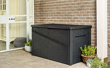 Load image into Gallery viewer, KETER Java XXL 230 Gallon Resin Rattan Look Large Outdoor Storage Deck Box for Patio Furniture Cushions, Pool Toys, and Garden Tools, Espresso Brown