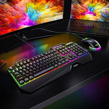 Load image into Gallery viewer, havit Wired Gaming Keyboard Mouse Combo LED Rainbow Backlit Gaming Keyboard RGB Gaming Mouse Ergonomic Wrist Rest 104 Keys Keyboard Mouse 4800 DPI for Windows & Mac PC Gamers (Black)