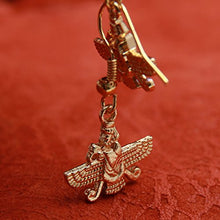 Load image into Gallery viewer, 18K Gold Pt Farvahar Iranian Persian Farsi Farohar Earring Iran Persia Pahlavi Gift (Fish Hook)