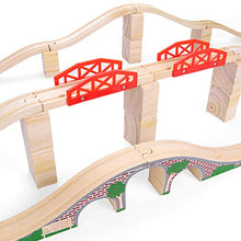 Load image into Gallery viewer, Bridge Bonanza! Deluxe Train Track Set (22 pcs.) - Includes 2 Rail Bridges, 2 Brick Bridges, 6 Ascending Tracks, 12 Risers Wooden Track Pieces - Compatible with Major Brands - Classic Hobby Toy