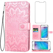 Load image into Gallery viewer, Phone Case for Samsung Galaxy J1 2016/Amp 2/Express 3/Luna Wallet Cases with Tempered Glass Screen Protector Leather Slim Flip Cover Card Holder Stand Accessories Glaxay Amp2 SM-J120A Women Rose Gold