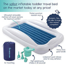 Load image into Gallery viewer, hiccapop Inflatable Toddler Travel Bed with Safety Bumpers | Portable Blow Up Mattress for Kids with Built in Bed Rail - Navy Blue