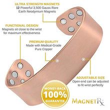Load image into Gallery viewer, MagnetRX® Pure Copper Magnetic Bracelet - Arthritis Pain Relief & Carpal Tunnel Magnetic Therapy Copper Bracelets - Adjustable Wide Copper Cuff Bracelet with 12 Magnets (Brushed Copper, M/L)