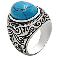 Load image into Gallery viewer, Jude Jewelers Retro Vintage Stainless Steel Turquoise Onyx Ring (Blue, 11)