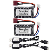 Load image into Gallery viewer, Blomiky 2 Pack 7.4V 2S 30C 1000mAh 6.3Wh Lipo Battery T Plug and USB Charger Cable for HBX 16889 16890A and XLH Q903 Q901 Q902 1/16 Scale 2845 Brushless Motor Racing RC Truck Q903 Battery 2