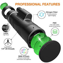 Load image into Gallery viewer, Monocular Telescope - 12X50 High Power 【HD Monocular for Bird Watching】 with Smartphone Holder & Tripod IPX7 Waterproof Monocular Made by Hyper FMC BAK4 Prism & Eco-Friendly Materials