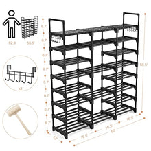 Load image into Gallery viewer, VTRIN Shoe Rack Shoe Organizer 8 Tiers Shoe Rack for Entryway Holds 36-42 Pairs Shoe and Boots Shelf Organizer Storage Organizer Durable Metal with Versatile Hooks Wooden Hammer for Bedroom Black