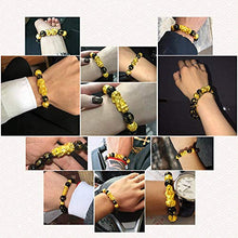 Load image into Gallery viewer, 2 Pieces Feng Shui Bracelets Mantra Amulet Bead Obsidian Bracelets with Gold Plated Pi Xiu/Pi Yao for Women Men Adjustable Elastic - Good Luck Wealt (14mm)