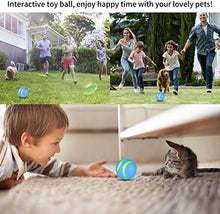 Load image into Gallery viewer, USB Rechargeable Smart Interactive Pet Toy Bounce Ball for Dog Cat,Built-in 1000mAh Battery,RGB Flashing LED Lights,360 Degree Auto Rolling/Turn Off,Washable Durable TPU Roller Wicked Toys (Blue)