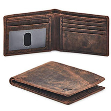 Load image into Gallery viewer, Real Leather Mens Bifold Wallet RFID Blocking Slim Minimalist Front Pocket - Thin & Stylish with ID Window (Crazy Horse, Cognac)