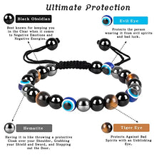 Load image into Gallery viewer, Triple Protection Crystal Bracelet,Energy Crystal Bracelet Tigers Eye Black Obsidian and Hematite Beads Bracelet for Men Women, Crystal Jewelry Stone Bracelets Bring Luck and Prosperity and Happiness