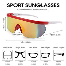 Load image into Gallery viewer, JIM HALO Oversized Flat Top Shield Sunglasses One Piece Mirror Glasses Men Women (Red White Frame/Mirror Gold Lens)