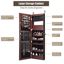 Load image into Gallery viewer, Giantex 15 LEDs Jewelry Cabinet Wall Door Mounted, Lockable Jewelry Armoire with Full Length Mirror, Cosmetics Tray, Lipstick Brush Holders, Build-in Makeup Mirror, Jewelry Cabinet for Women Girls (Brown)