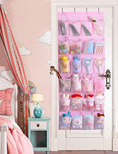 Load image into Gallery viewer, MISSLO Kids Shoe Organizer Door Hanging Baby Closet Storage over the Rack Breathable 24 Large Mesh Pockets for Toddler Girl, Pink