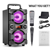 Load image into Gallery viewer, 60W Bluetooth Speakers Portable Wireless Speaker with Double Subwoofer Heavy Bass, FM Radio, Microphone, Lights, Remote, EQ, Loud Stereo Sound System Speaker for Home Outdoor Party Camping (1MIC)