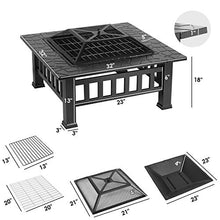Load image into Gallery viewer, HEMBOR 32'' Outdoor Fire Pit Table, Multi-Purpose Square Fireplace, Backyard Patio Garden Outside Wood Burning Heater, BBQ, Ice Pit, with BBQ Frames&Waterproof Cover, Suitable for Party, Picnic, Camp