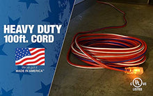 Load image into Gallery viewer, Southwire 2549 100-Feet, Contractor Grade, 12/3, Lighted End Red White and Blue, American Made, Indoor and Outdoor Use, Water Resistant Flexible Jacket Extension Cord
