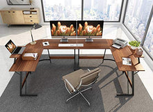 Load image into Gallery viewer, Cubiker Modern L-Shaped Desk Computer Corner Desk, PC Laptop Writing Study Desk for Home Office Wood & Metal, Espresso
