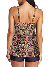 Load image into Gallery viewer, Zando Womens Tankini Swimsuits for Women Tummy Control Plus Size Bathing Suits for Women Athletic Two Piece Swimsuit with Boyshorts Coffee Flower 8-10