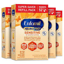 Load image into Gallery viewer, Enfamil NeuroPro Sensitive Baby Formula, Brain and Immune Support with DHA, Iron & Prebiotics, Lactose Sensitivity Infant Formula Inspired by Breast Milk, Non-GMO, Powder Refill Box 29.4 Oz, Pack of 4