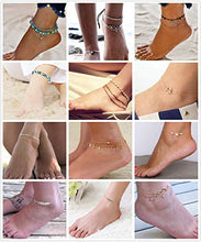 Load image into Gallery viewer, Finrezio 12PCS Ankle Bracelet for Women Girls Blue Stone Bead Turquoise Starfish Beach Anklets Chain Gold Silver Plated Foot Jewelry Set Adjustable