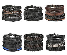 Load image into Gallery viewer, Finrezio 24 PCS Black Braided Leather Bracelets Set for Men Wrap Cuff Bracelet Adjustable