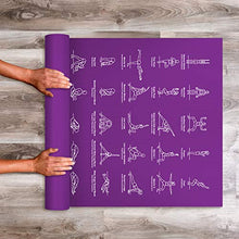 Load image into Gallery viewer, NewMe Fitness Instructional Yoga Mat, Purple - Printed w/ 70 Illustrated Poses, 24” Wide x 68” Long, for Women & Men : Non Slip, Eco Friendly PVC, Non Toxic : for Home or Gym : 5mm Thick