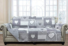 Load image into Gallery viewer, Brilliant Sunshine Gray Heart Love Patchwork, Reversible Large Sofa Protector for Seat Width up to 70", Furniture Slipcover, 2" Strap, Couch Slip Cover for Pets, Kids, Dogs, Cats, Sofa, Gray