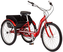 Load image into Gallery viewer, Schwinn Meridian Deluxe Adult Tricycle Bike, Three Wheel Cruiser, 26-Inch Wheels, Low Step-Through Aluminum Frame, Adjustable Handlebars, Large Cruiser Seat, Rear Folding Basket, 3-Speed, Red