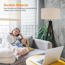 Load image into Gallery viewer, LEPOWER Wood Tripod Floor Lamp, Mid Century Standing Reading Light for Living Room, Bedroom, Study Room and Office, Modern Design, Flaxen Lamp Shade with E26 Lamp Base (Walnut)