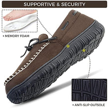 Load image into Gallery viewer, LseLom Mens Moccasin Slippers Indoor Outdoor Memory Foam Arch Support Slippers for Men Cozy House Shoes with Rubber Soles Brown Size 8
