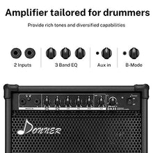 Load image into Gallery viewer, Donner DA-35 AMP 35-Watt Electronic Drum Amplifier Keyboard Amplifier with Aux in and Wireless audio connection, Drum/Keyboard/MIC 3 in 1 Amplifier with 3-Band EQ and DI OUT