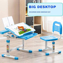 Load image into Gallery viewer, FASFSAF 2020 Upgrade Kids Desk and Chair Set, Height Adjustable Kids Table and Chair Set, Home School Use Anti-Reflective Children Study Table with LED Light/Reading Board/Pull-Out Drawer,Blue