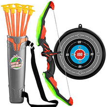 Load image into Gallery viewer, TEMI Kids Bow and Arrow Set - LED Light Up Archery Toy Set with 10 Suction Cup Arrows, Target & Quiver, Indoor and Outdoor Toys for Children Boys Girls