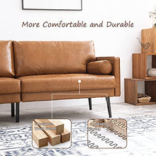 Load image into Gallery viewer, Vonanda Faux Leather Sofa Couch, Mid-Century 73 Inch 3-Seater Sofa with 2 Bolster Pillows and Hand-Stitched Comfort Cushion Sofas Couches for Living Room, Caramel