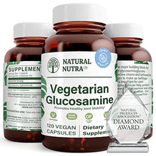 Load image into Gallery viewer, Natural Nutra Vegan and Vegetarian Glucosamine Hydrochloride for Men and Women, Kosher, Shellfish Free, Plant Based, Collagen, Joint and Cartilage Support Supplement, 750mg, 120 Capsules