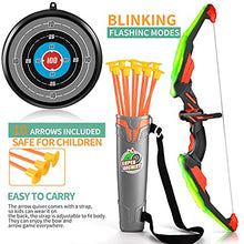 Load image into Gallery viewer, TEMI Kids Bow and Arrow Set - LED Light Up Archery Toy Set with 10 Suction Cup Arrows, Target & Quiver, Indoor and Outdoor Toys for Children Boys Girls