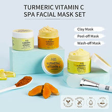 Load image into Gallery viewer, ANAIRUI Turmeric Vitamin C Facial Mask 3-in-1 Travel Mini Kit - Clay Mask, Peel Off Mask, Wash-Off Cream Mask, for Acne & Dark Spots, Oily Skin, Facial Spa Treatment 1.75 oz × 3 ea