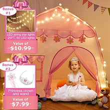 Load image into Gallery viewer, TTLOJ Kids Play Tent for Girls, 420D Thick Oxford Fabric, Princess Playhouse, Pink Castle, Children Fairy Tale Teepee Tent, Indoor Outdoor, Bonus Star Lights, Princess Crown & Wand, Birthday