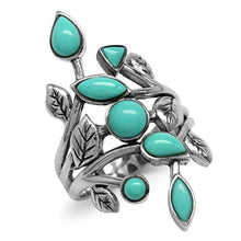 Load image into Gallery viewer, Silvershake Created Green Turquoise 925 Sterling Silver Leaf Vintage Style Ring Size 6