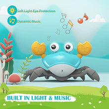 Load image into Gallery viewer, Adebena Sensing Crawling Crab, Tummy Time Baby Toys with Music Sounds & Lights, Fun Early Development Walking Dancing Crab Toy, Infant Birthday Gifts for Babies Boys Girls Toddlers, USB Rechargeable