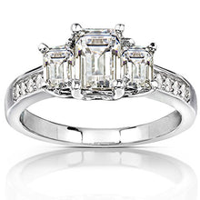 Load image into Gallery viewer, Kobelli Three-Stone Moissanite Engagement Ring Accent 1 3/5 CTW 14k White Gold, Size 8, White Gold