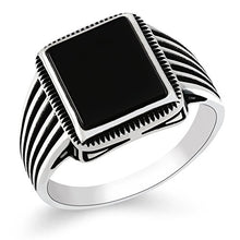 Load image into Gallery viewer, chimoda Turkish Silver Jewelry Black Onyx Stone 925 Sterling Men's Ring Striped Design (11)