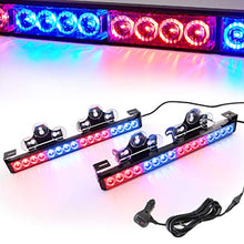 Load image into Gallery viewer, LE-JX Red/Blue 2 in 1 Emergency Strobe Light Bar 21 Flash Patterns Traffic Advisor Warning Hazard Windshield Safety Lights Bar with Cigar Lighter for Police Vehicles, Truck (2×16.8 inch, 32 Led)